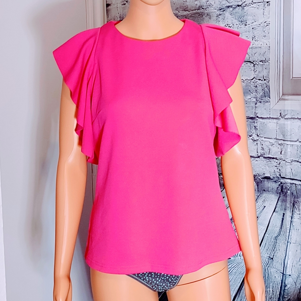 VINTAGE PINK FLUTTER SLEEVE BLOUSE WOMEN'S SIZE  M